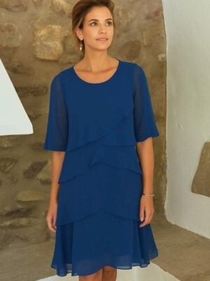Vestido gasa corto volantes cruzados cuello redondo