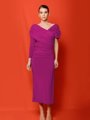 Vestido asimétrico escote banda y tirante ancho