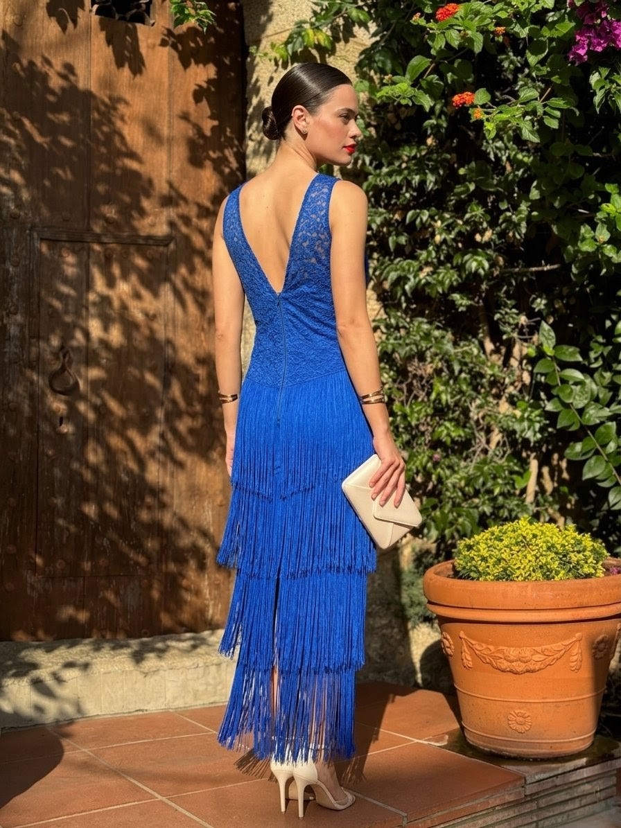 Vestido combinado encaje y falda flecos - Imagen 5