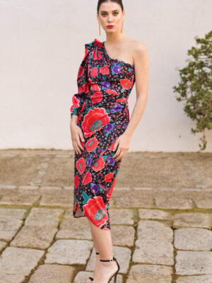 Vestido asimétrico estampado floral negro