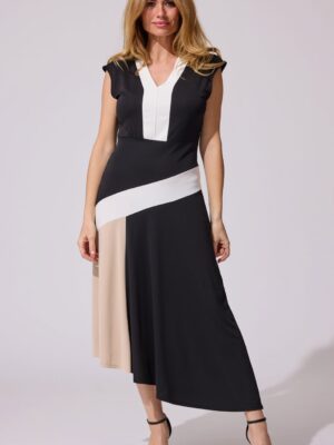 Vestido midi asimétrico tricolor