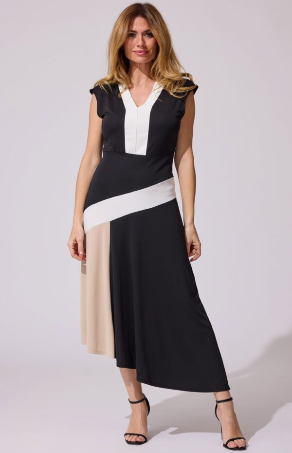 Vestido midi asimétrico tricolor