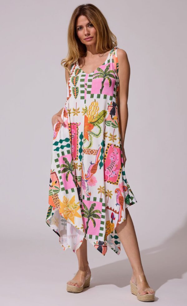 Vestido estampado tropical animales picos