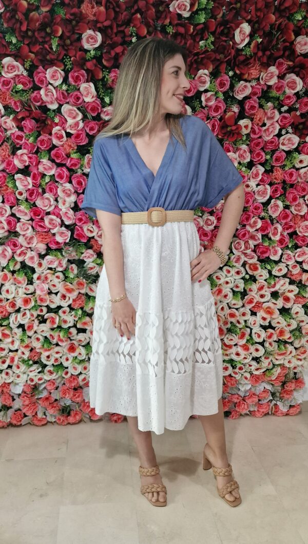 Vestido combinado vaquero y encaje calado