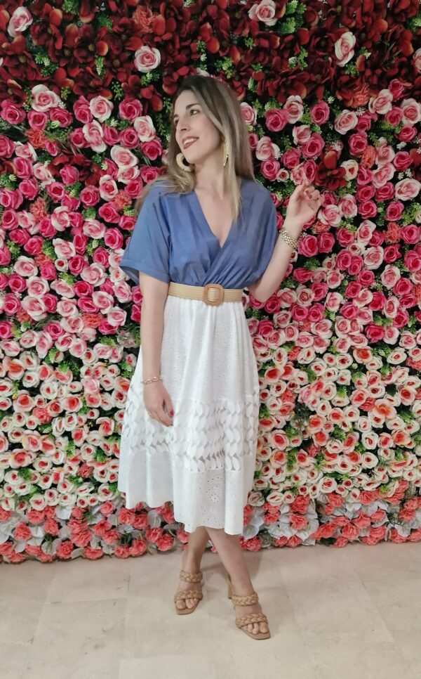 Vestido combinado vaquero y encaje calado - Imagen 2