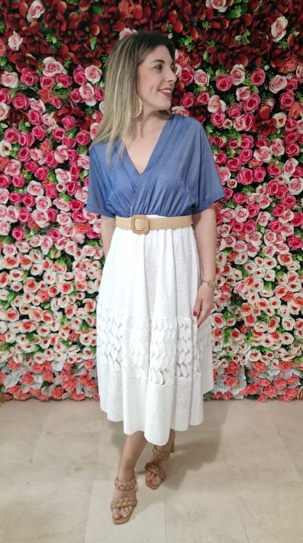 Vestido combinado vaquero y encaje calado - Imagen 4