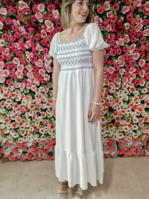 Vestido largo cuerpo goma cenefa rombos