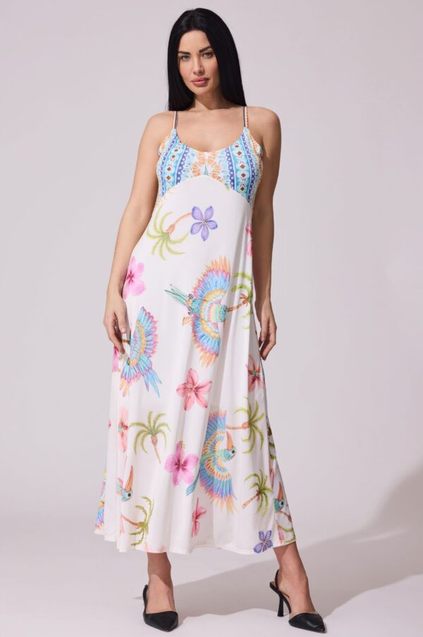 Vestido estampado pájaros tirantes midi - Imagen 2