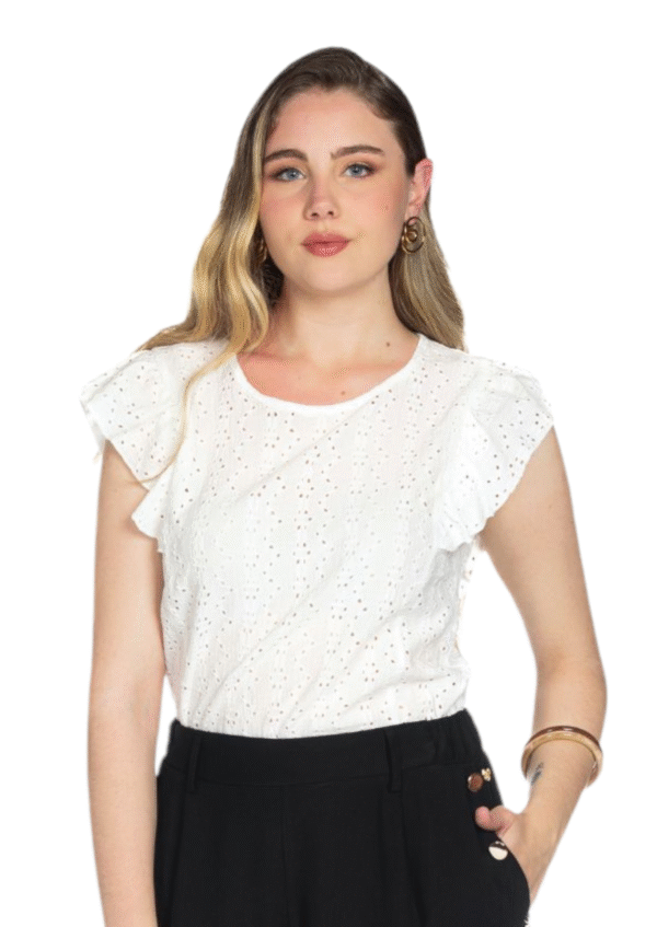 Blusa encaje calado volante manga