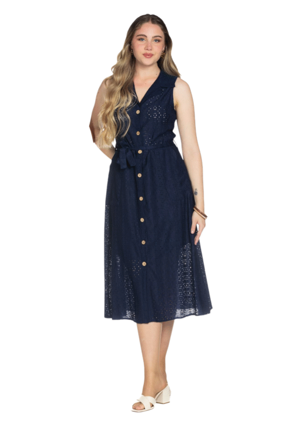 Vestido encaje calado camisero