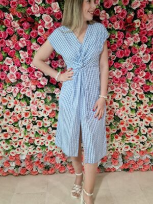 Vestido Vichy grande detalle nudo azul