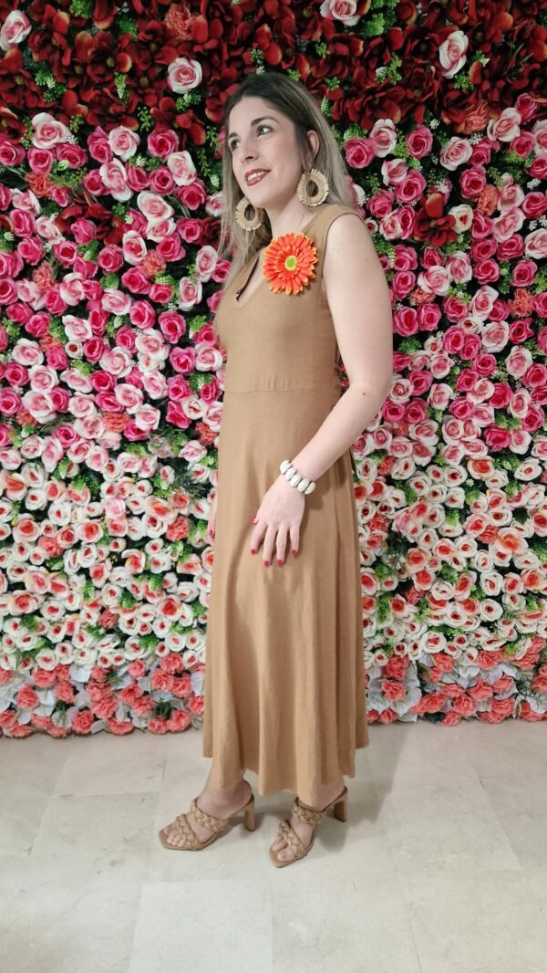 Vestido lino tirantes camel