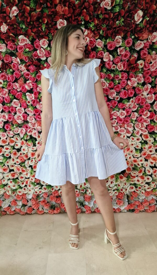 Vestido camisero corto rayas celeste - Imagen 2
