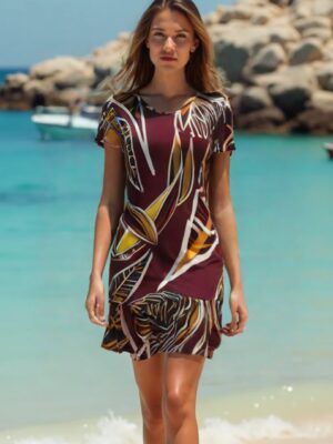 Vestido estampado hojas marrón corto