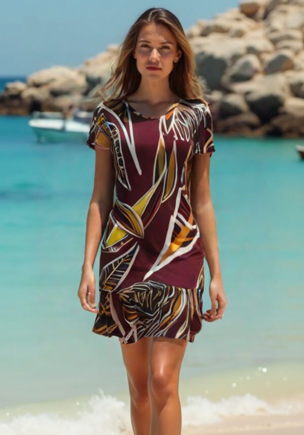 Vestido estampado hojas marrón corto