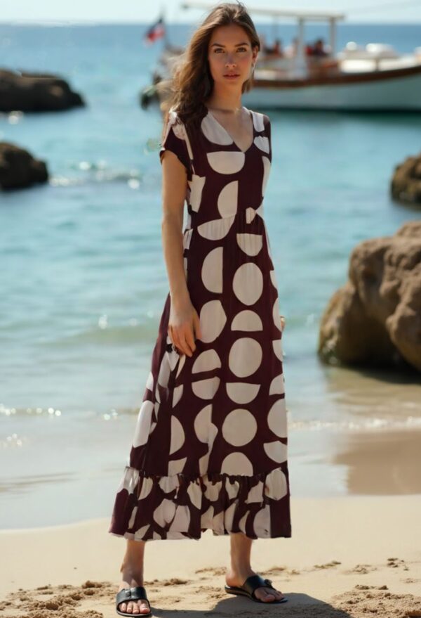 Vestido lunares marrón manga corta