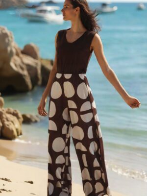 Mono combinado cuerpo espalda cruzada y pantalón lunares