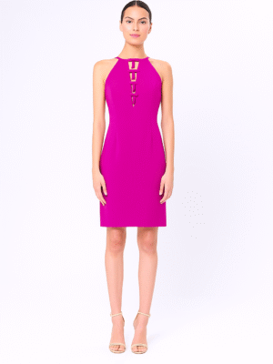 Vestido corto halter detalle lazos fucsia