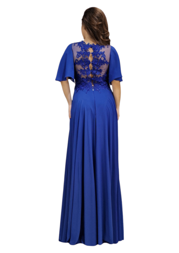Vestido largo cuerpo encaje y pedreria mangas y falda vuelo - Imagen 2