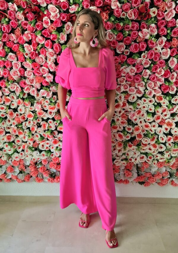Conjunto top y pantalón ancho fucsia - Imagen 2