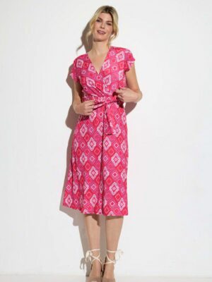 Vestido estampado rombos cruzado fucsia