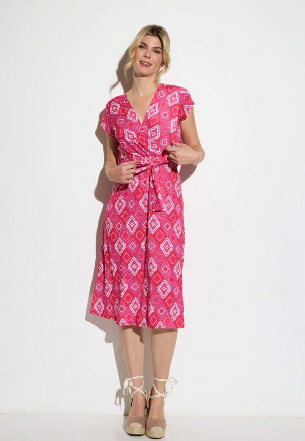 Vestido estampado rombos cruzado fucsia