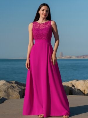 Vestido largo combinado encaje fantasía tirantes