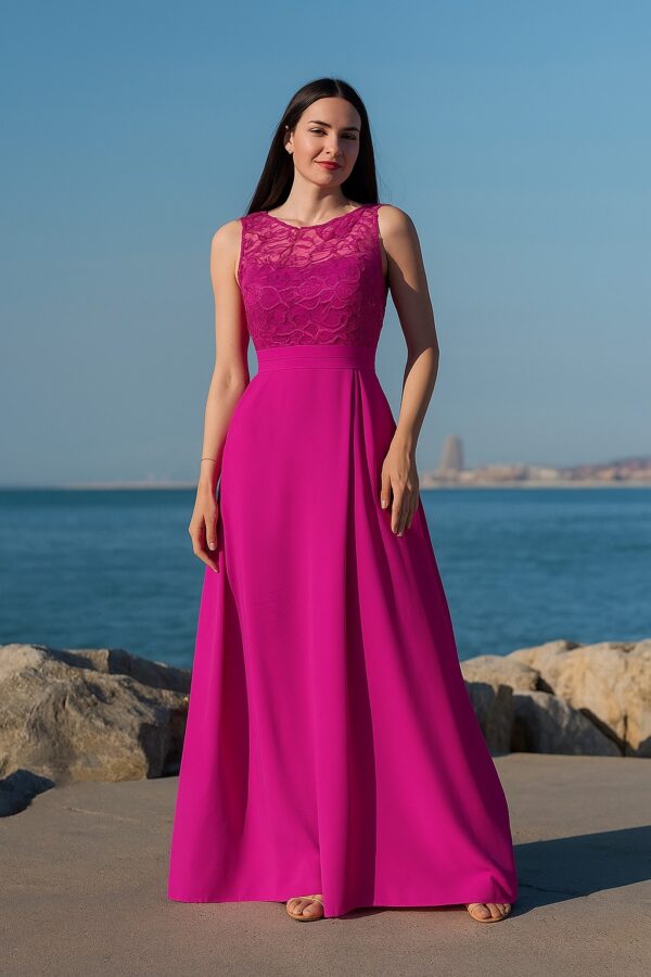Vestido largo combinado encaje fantasía tirantes - Imagen 2