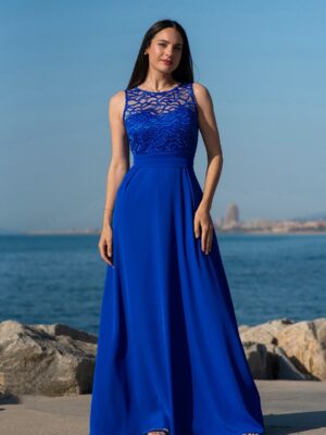 Vestido largo combinado encaje fantasía tirantes