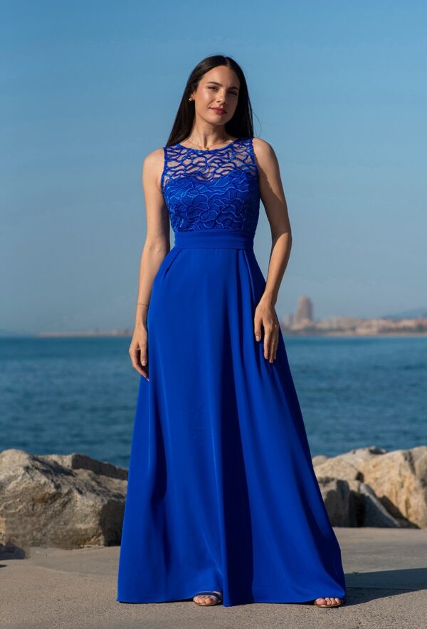 Vestido largo combinado encaje fantasía tirantes