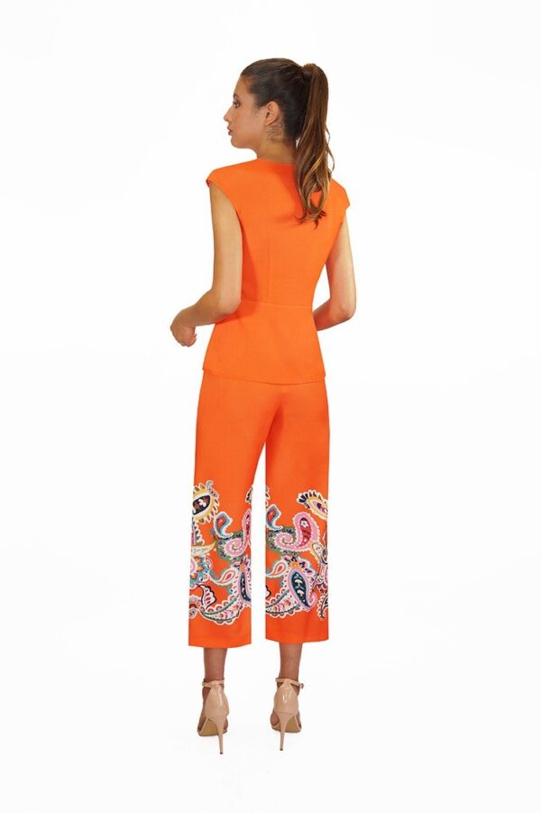 Conjunto chaqueta cruzada y pantalón estampado cachemir naranja - Imagen 2