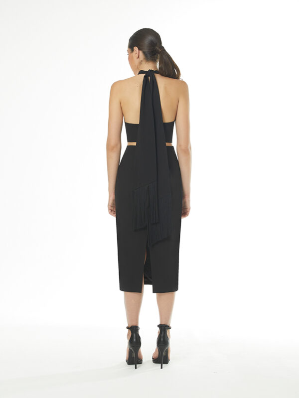 Vestido detalle flores corpiño atado al cuello naranja y crudo - Imagen 5