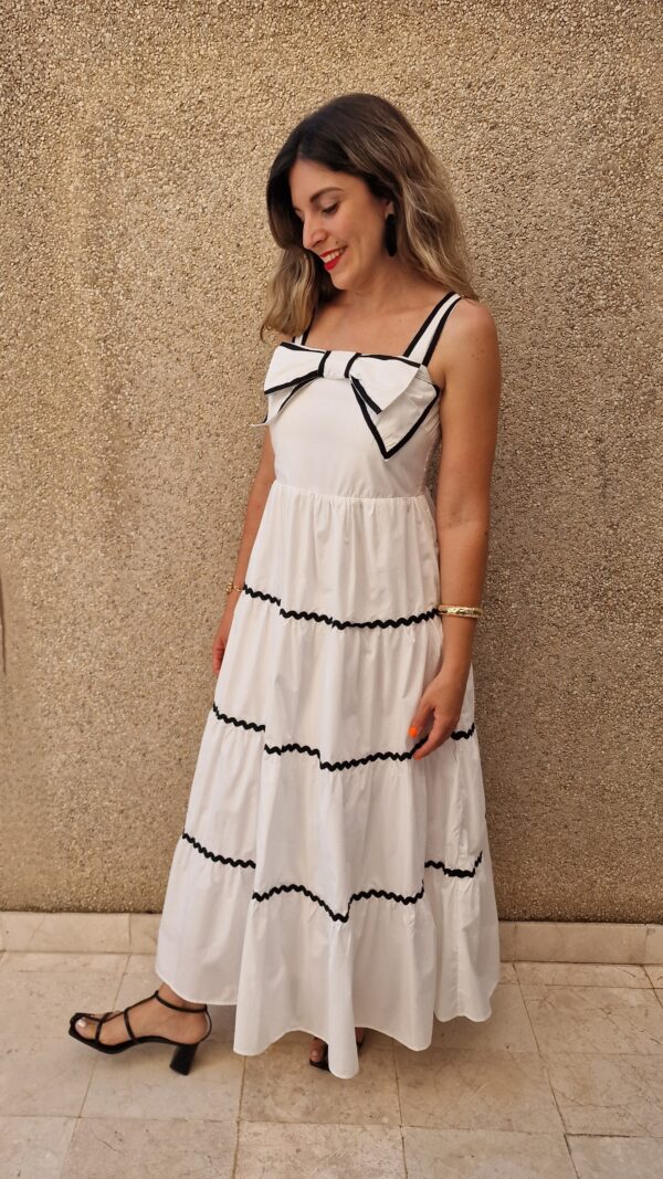 Vestido blanco lazo escote y detalle puntilla - Imagen 2