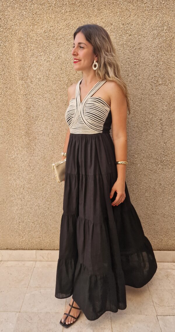 Vestido detalle cuerdas trenzadas escote halter con cinturón - Imagen 6