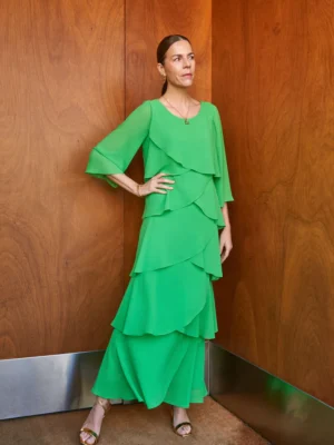 Vestido gasa largo volantes cruzados