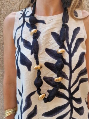 Collar largo combinado malla negro y dorado