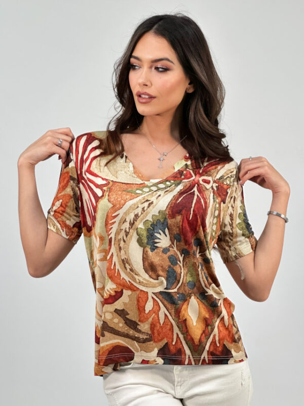 Camiseta estampado floral tonos tierra - Imagen 3