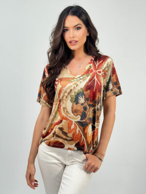 Camiseta estampado floral tonos tierra
