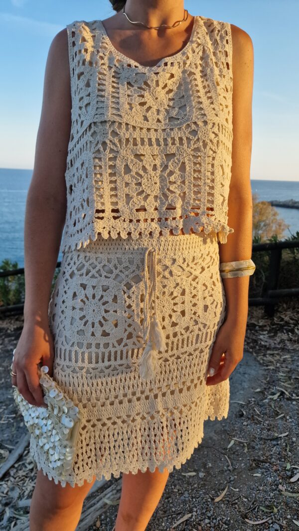 Conjunto top y falda crochet recto
