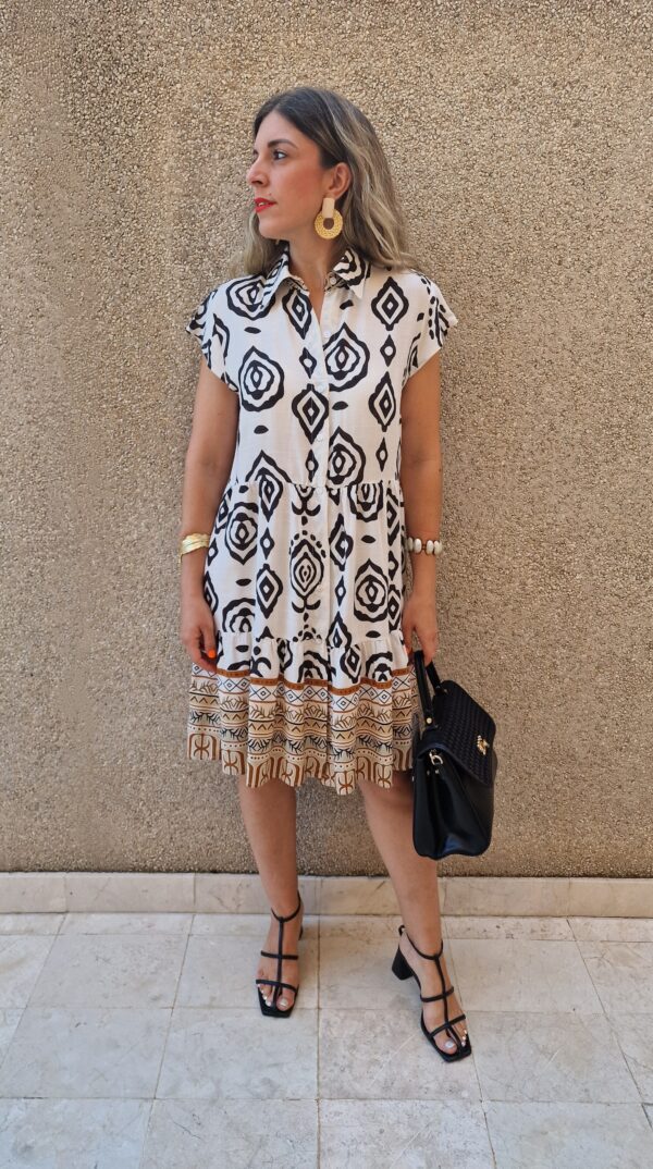 Vestido camisero corto estampado étnico