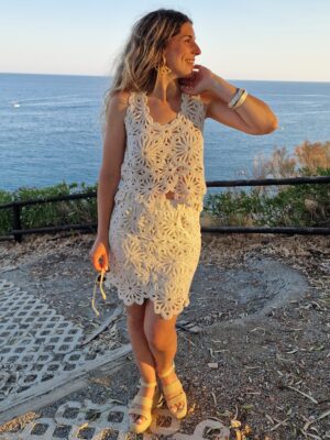 Conjunto top y falda crochet bajo ondas