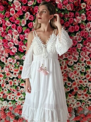 Vestido boho tirantes y mangas caidas blanco