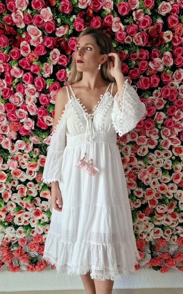 Vestido boho tirantes y mangas caidas blanco