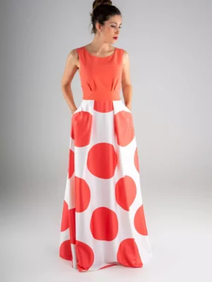 Vestido largo raso falda lunares