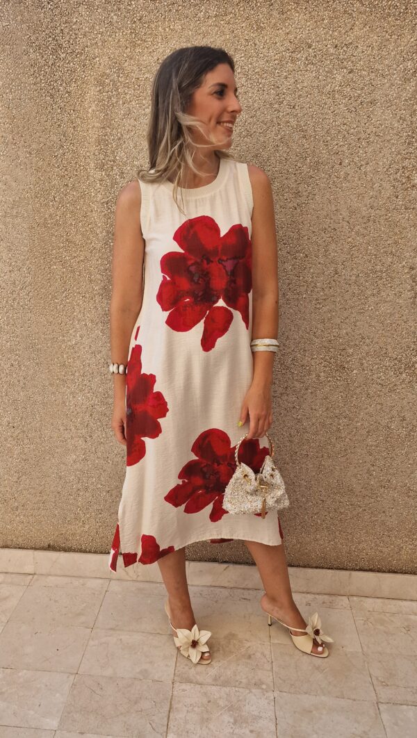 Vestido estampado flores rojas midi - Imagen 3