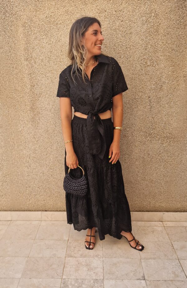 Conjunto camisa y falda bordado detalle nudo - Imagen 3