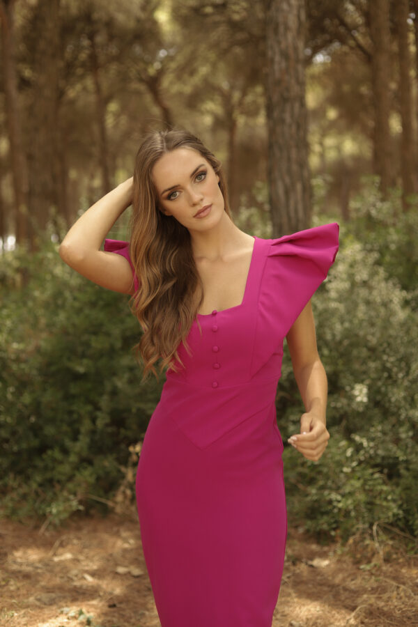 Vestido entallado escote cuadrado detalle botones buganvilla - Imagen 2