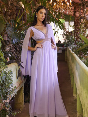 Vestido largo gasa detalles pedrería pistacho