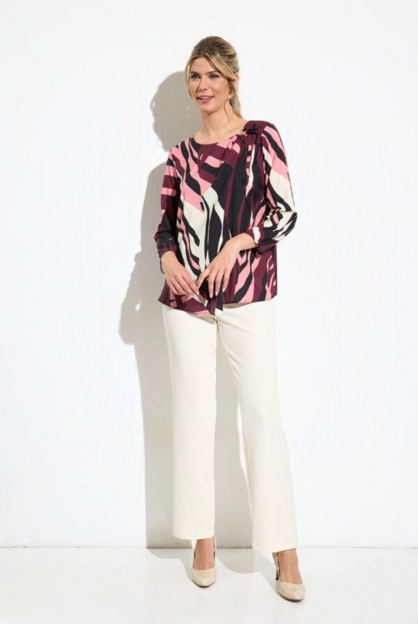 Blusa estampado burdeos y rosa abalorio hombro - Imagen 3
