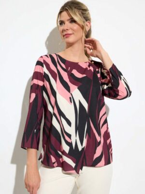 Blusa estampado burdeos y rosa abalorio hombro